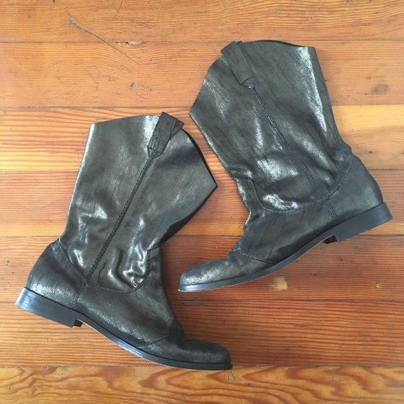 Cynthia Vincent Metallic Leather Slouchy Cowboy Western Boots 8.5 - Picture 1 of 7
